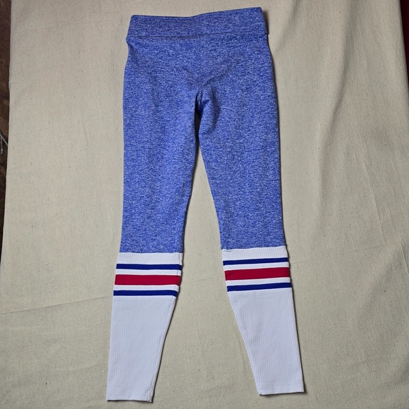 Bombshell Sportswear OG Sock Leggings Size S Heather Blue Red Stripe Thigh High - Picture 2 of 11